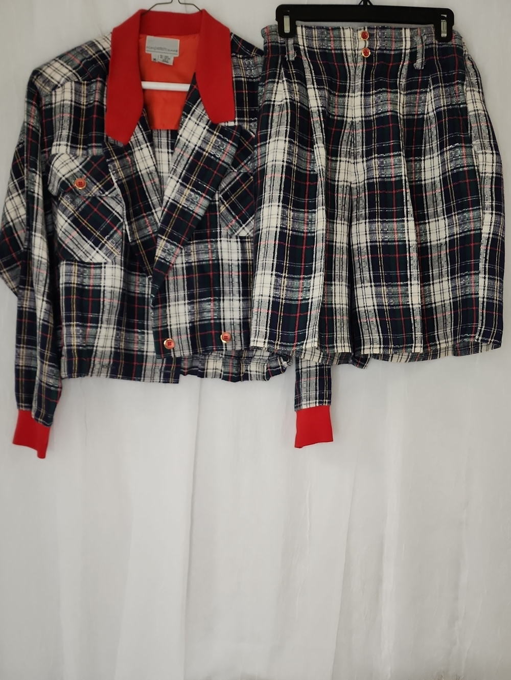 Vintage Plaid Walking Shorts, Blazer And Blouse 80s Prep Set